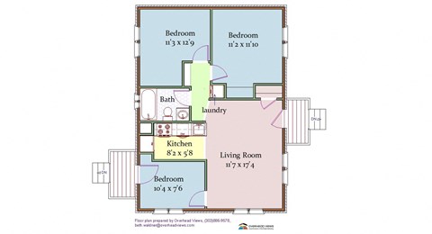 Floor plan for 3 beds, 1 bath, 600 sqft